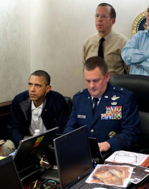 President Obama in the Situation Room during the Bin Laden Raid.